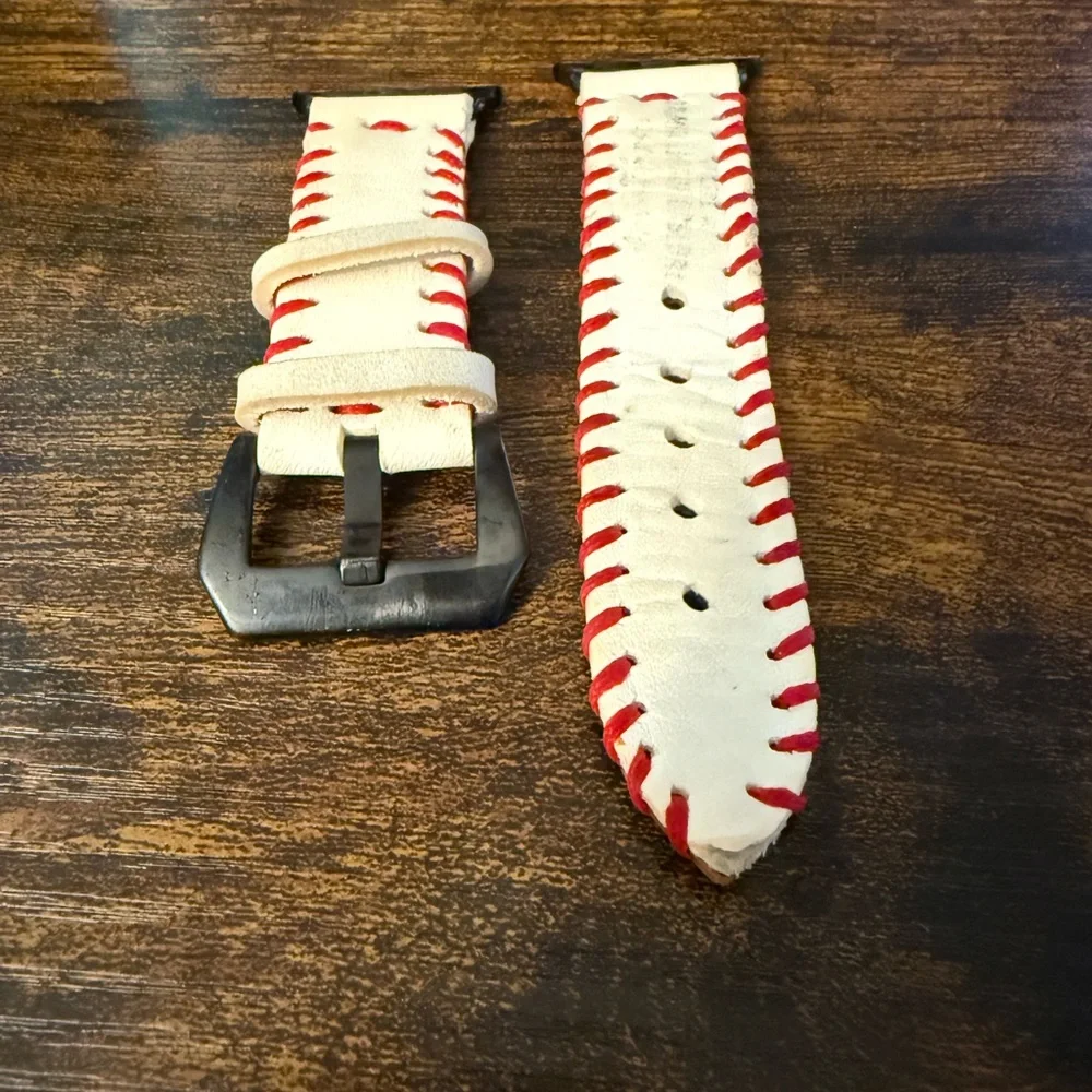 White and Red Leather Watch Strap 40mm